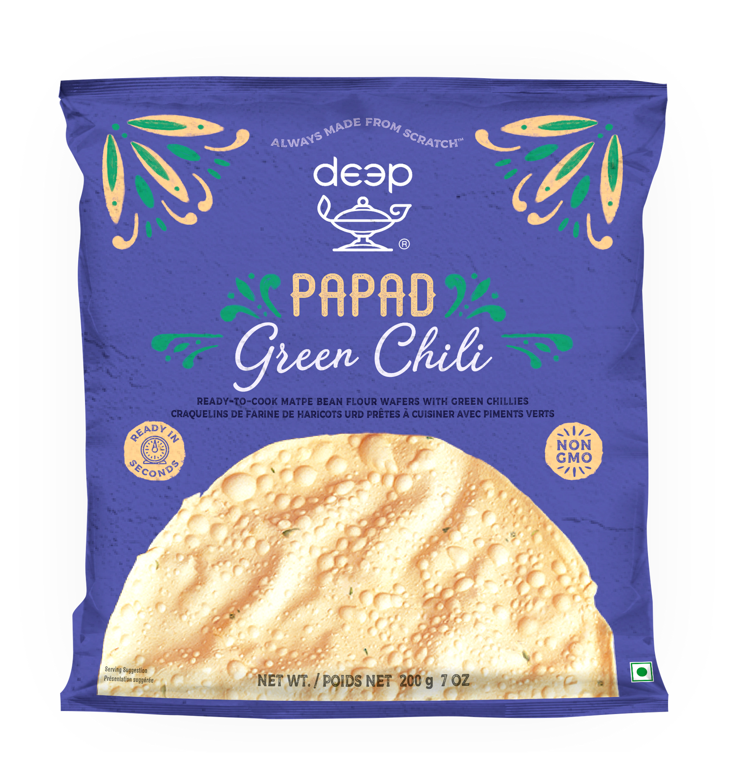 DEEP GREEN CHILLI PAPAD 0.200KG X 40